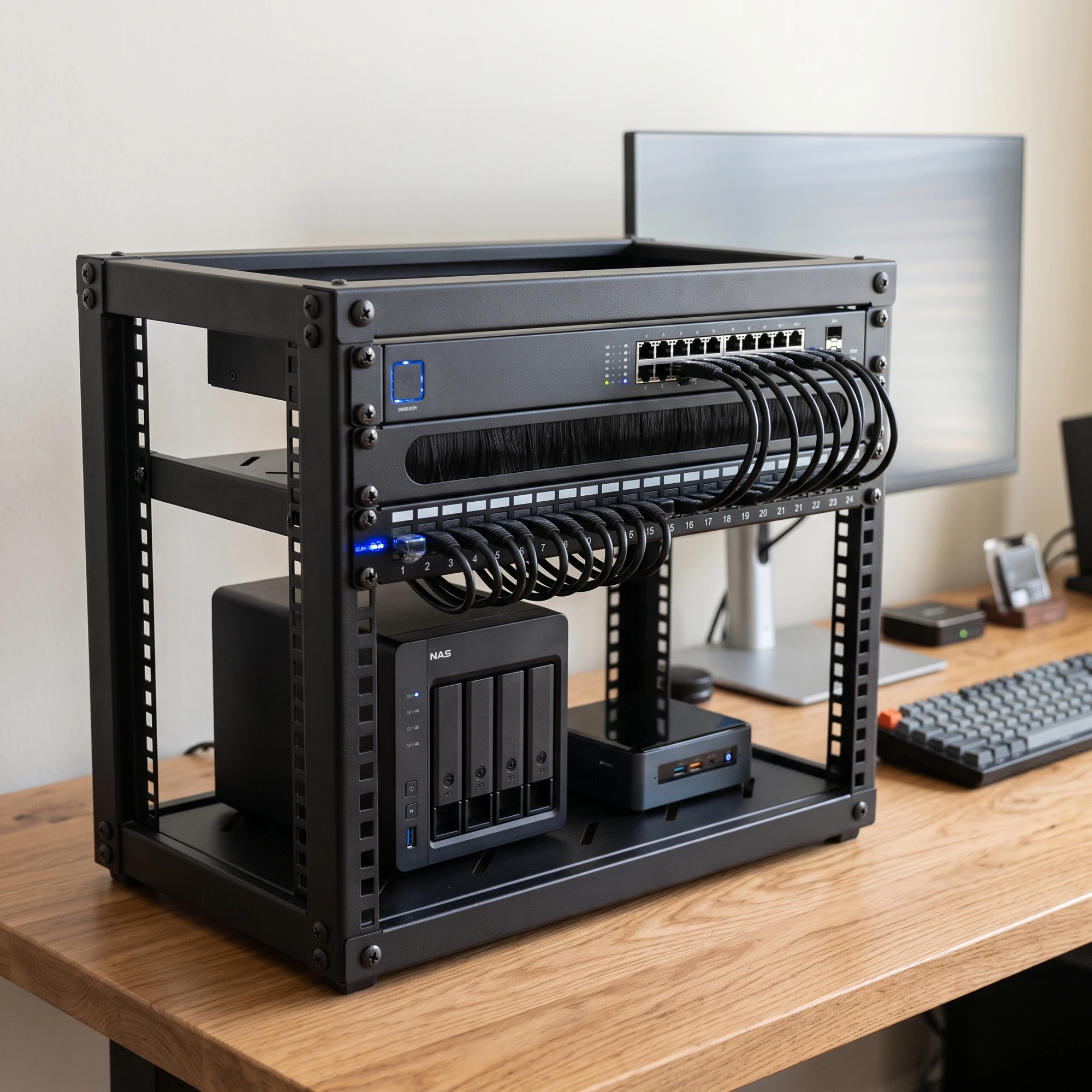 5U-16U 19 Inch Open Frame Server Rack Adjustable Desktop Network Rack  Mount for Microdata Center Office Use