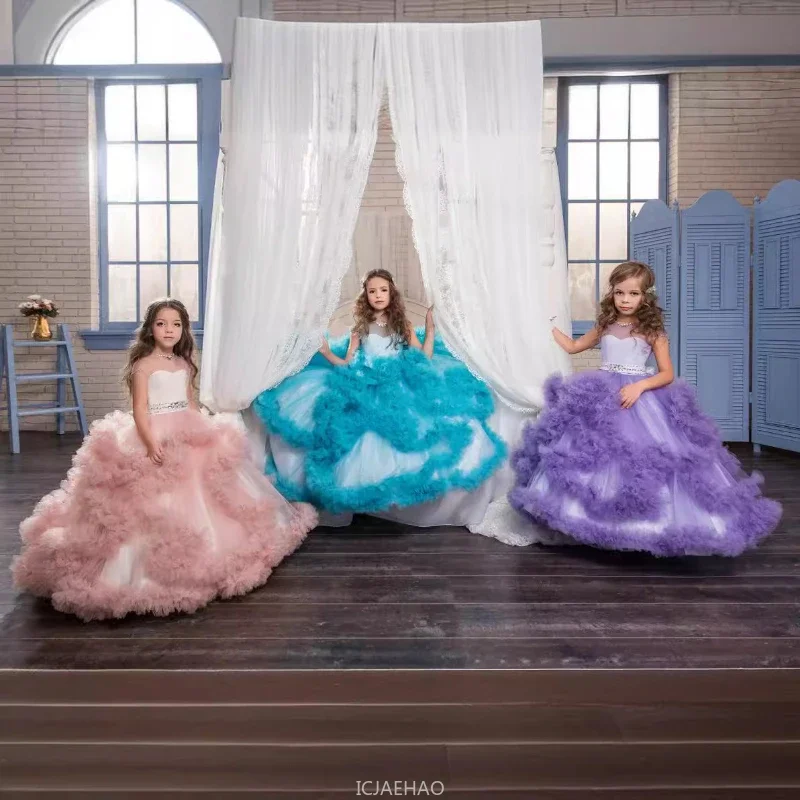 Pageant Host Outfit Birthday Kids Party Dresses Princess Wedding Dress Costume Flower Girl Children Formal Gown Long Train Tutu view 6