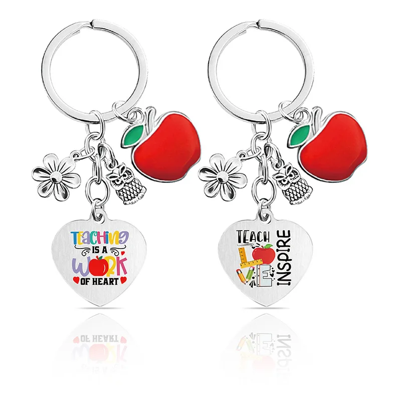 Stainless Steel Keyring  Stainless steel keychain teacher appreciation heart DIY Jewelry Gifts Wholesale