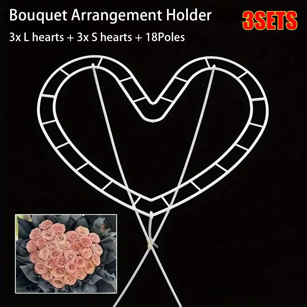 3SETS Durable Flower Vase Flower Arrangement Stands Easy Assembly Heart Shaped Bouquet Holder DIY Plastic Flower Packaging Tool