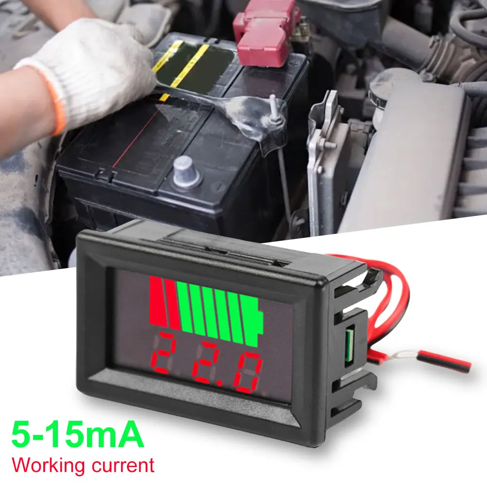 Car Battery Charge Level Indicator Lithium Battery Capacity Meter Tester 12V 24V 36V 48V 60V 72V Battery Monitor for Most Car