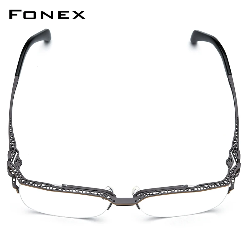 

FONEX Titanium Glasses Men 2024 New Women Hollow Out Design Semi Rimless Square Eyeglasses Half Frame Eyewear F85770