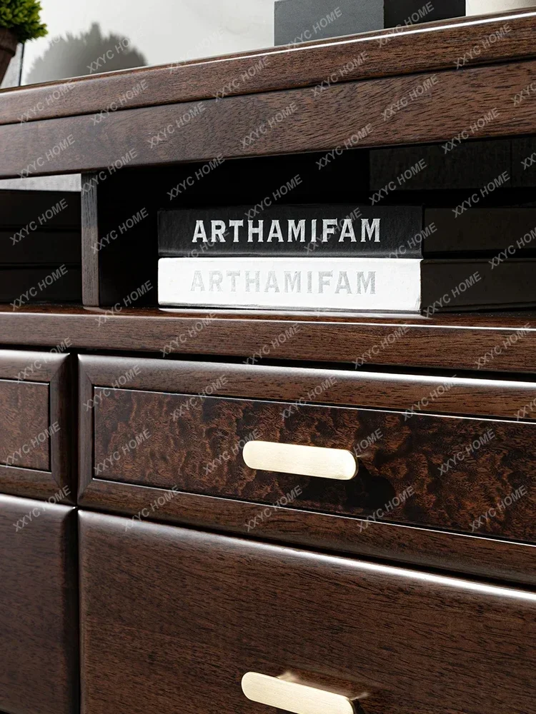 مقعد تلفزيون على الطراز الصيني الجديد لغرفة النوم وغرفة النوم الرئيسية العالية وخزانة درج Ugyen Ebony من الخشب الصلب #4