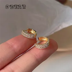 OBEAR Creative Asymmetric Pave Zircon Shine Stud Earrings Women 14k Real Gold Plated Fashion High Quality Jewelry