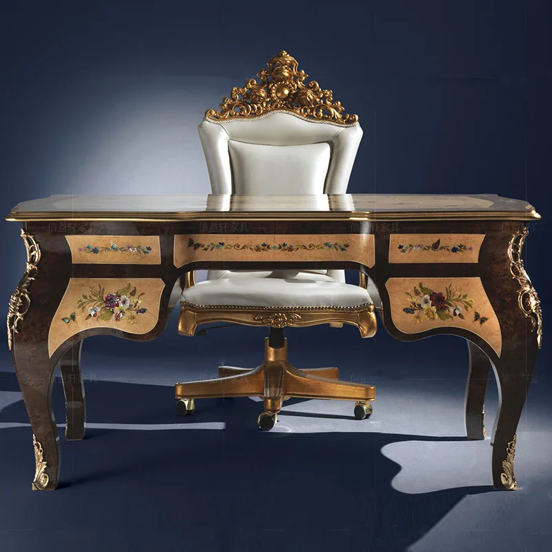 European desk birch carved study furniture computer desk home writing study table bookcase