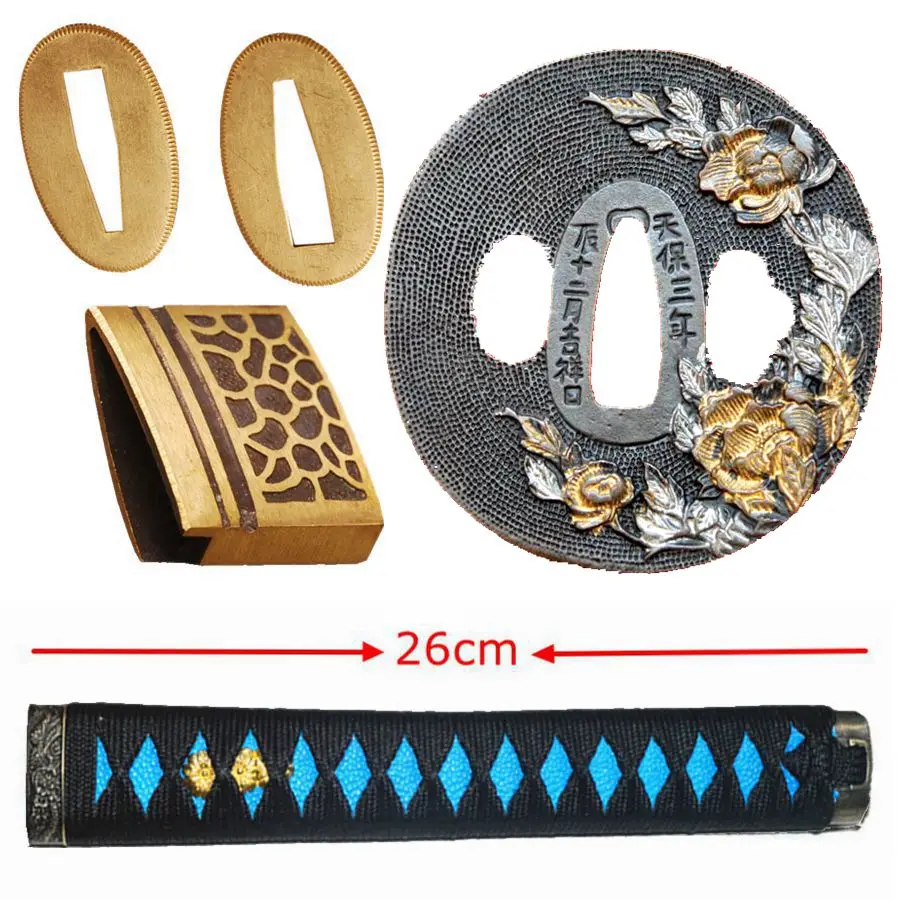 Excellent Set Handle Guard Fittings Tsuba Menuki Fuchi Kashira Habaki Seppa For Japanese Sword Tachi Katana Wakizashi No.26-08