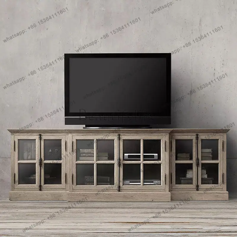 

Retro high-end TV cabinet Small apartment living room solid wood French bedroom storage cabinet