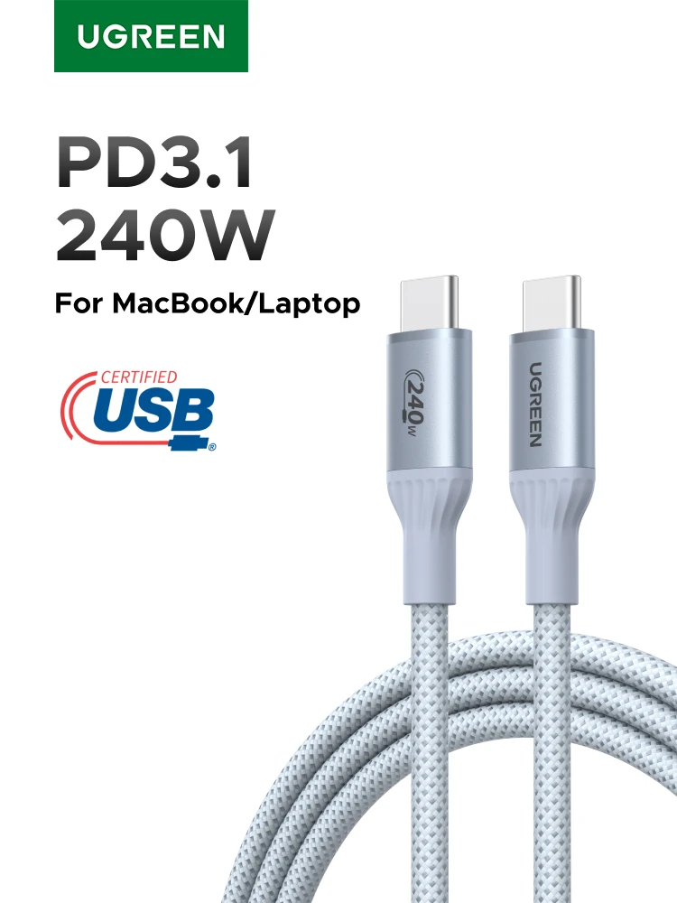 Kabel USB-C UGREEN z certyfikatem USB-IF, PD3.1 240W, miękki kabel USB-C do szybkiego ładowania laptopów, MacBooków, iPhone'a 17, Samsunga S25, kabel Type-C — zdjęcie produktu 7
