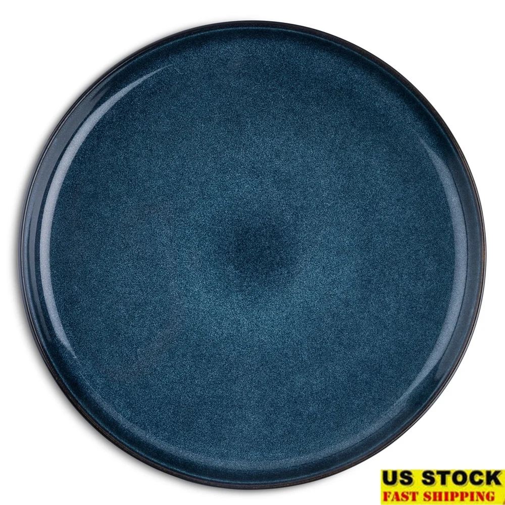 

Stoneware Dinner Plate Round Solid Print Atlantic Blue Contemporary Design Dishwasher Microwave Safe Ideal Daily Use