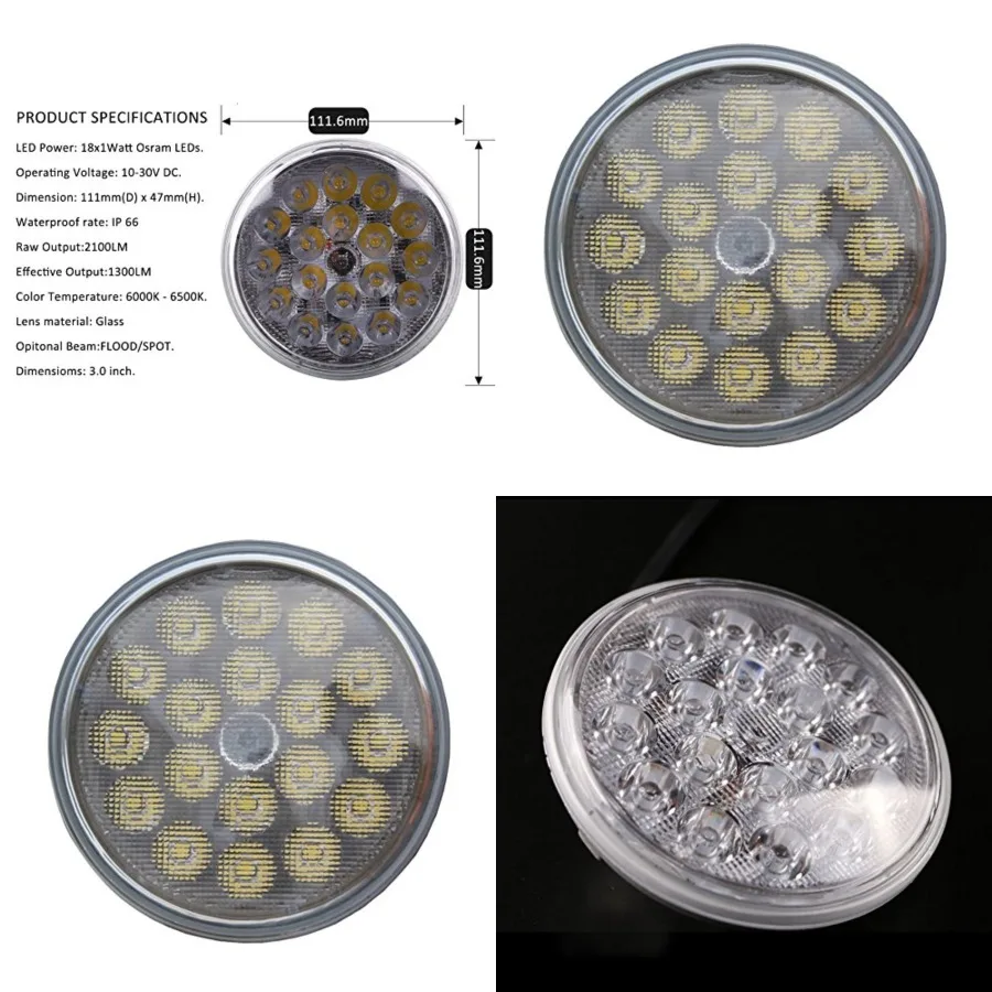 

PAR36 LED Light 18W 2200LM 6000K - Tractor Light Replacement for 50W Halogen, Landscape Lamp for Farming Agriculture Off-Road M