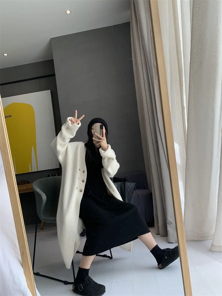 

Элегантные женские зимние кардиганы средней длины: классические, теплые, с капюшоном на шнуровке, меховым воротником, изысканным хлопковым утеплителем, в стиле Харадзюку