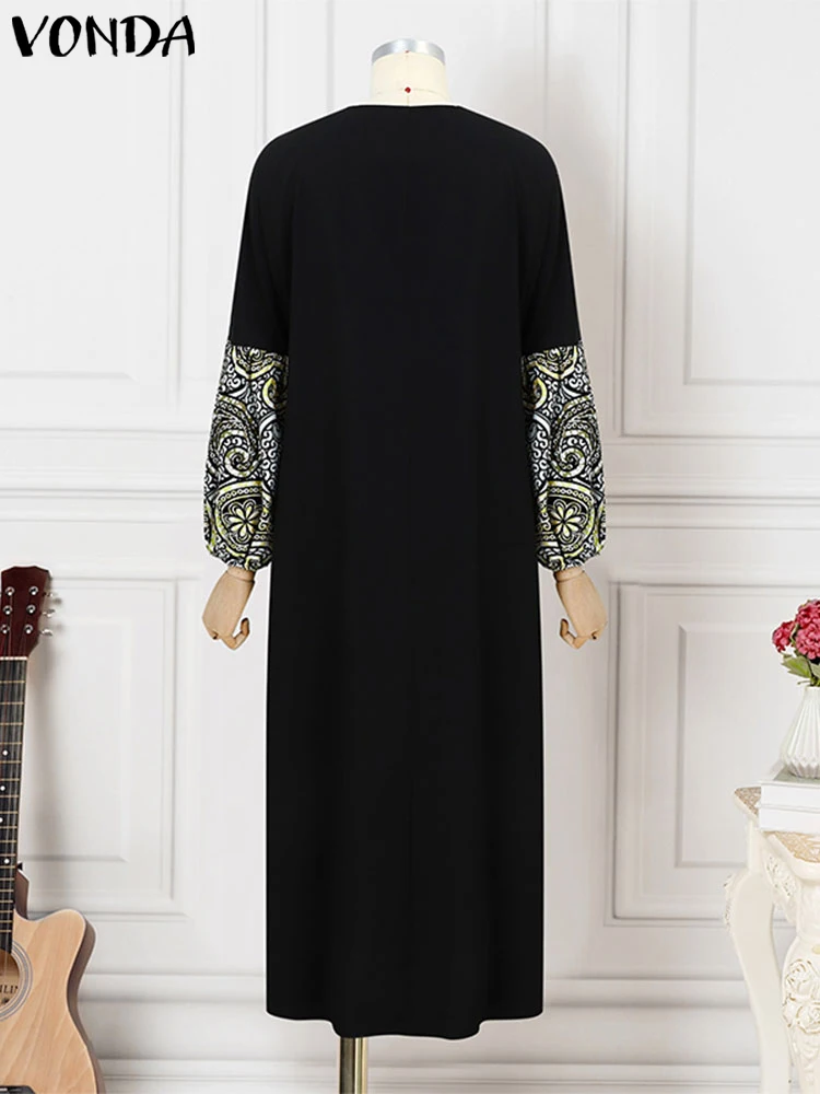 Plus Size VONDA Floral Printed Long Maxi Dress 2025 Elegant Robes Loose Vintage Holiday Casual V-neck Sundress Oversized
