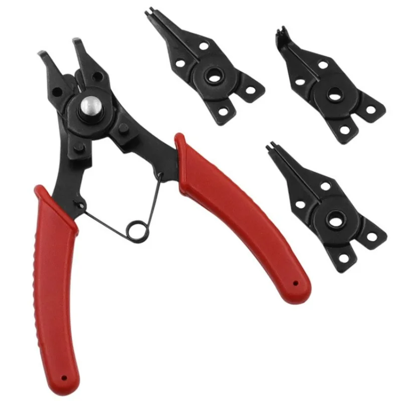 Conjunto de alicate de anel de pressão combinado 4 em 1, ferramenta manual de reparo de hardware de cabeça de alicate de desmontagem de eixo de mola universal