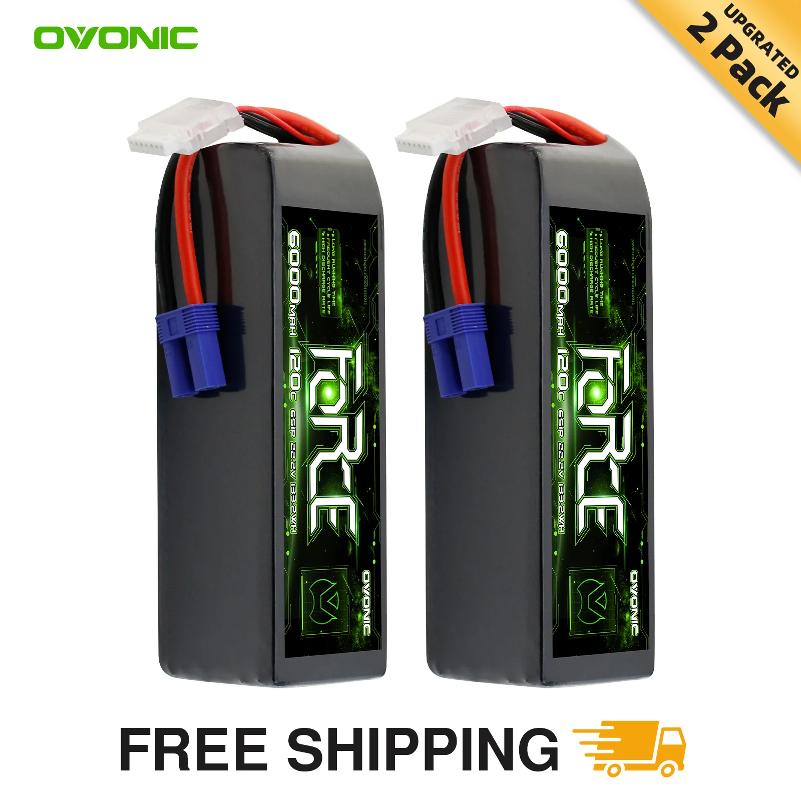 Batteria LiPo OVONIC 6S 6000mAh 22.2V 120C con Connettore EC5 per Aeromodelli RC, Quadricotteri ed Elicotteri, Confezione da 2