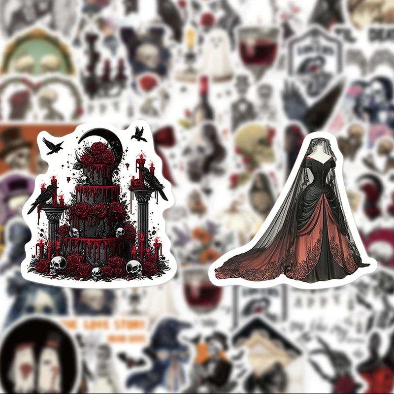 

50 Vintage Gothic Wedding Skull Stickers, Suitable for Journals, Laptops, Car Bumpers, Skateboards, Water Bottles, Computers, Phone Decorations, Etc