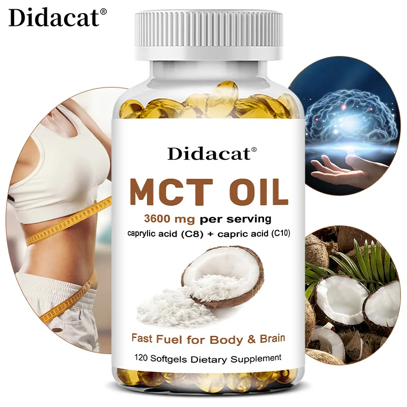 MCT Oil 3600 mg C8 C10 Capsules Ketogenic Fuel Focus, Clarity, Brain & Body, Fat Burning, Weight Management, Non-GMO Coconut