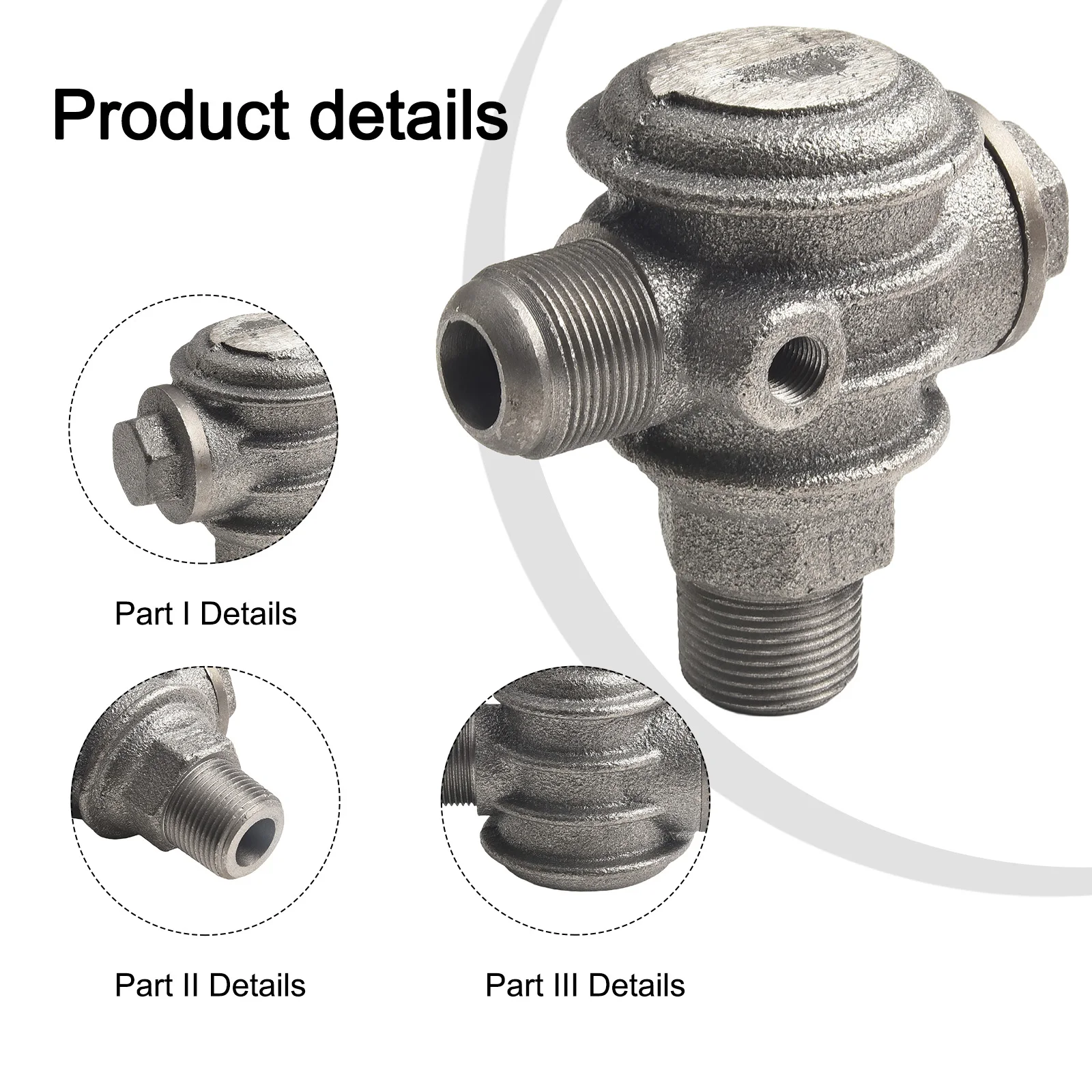 Iron Check Valve with Three Male Threaded Fittings for Air Compressor Use Including Air Line Receiver Tank and Pump Inlet