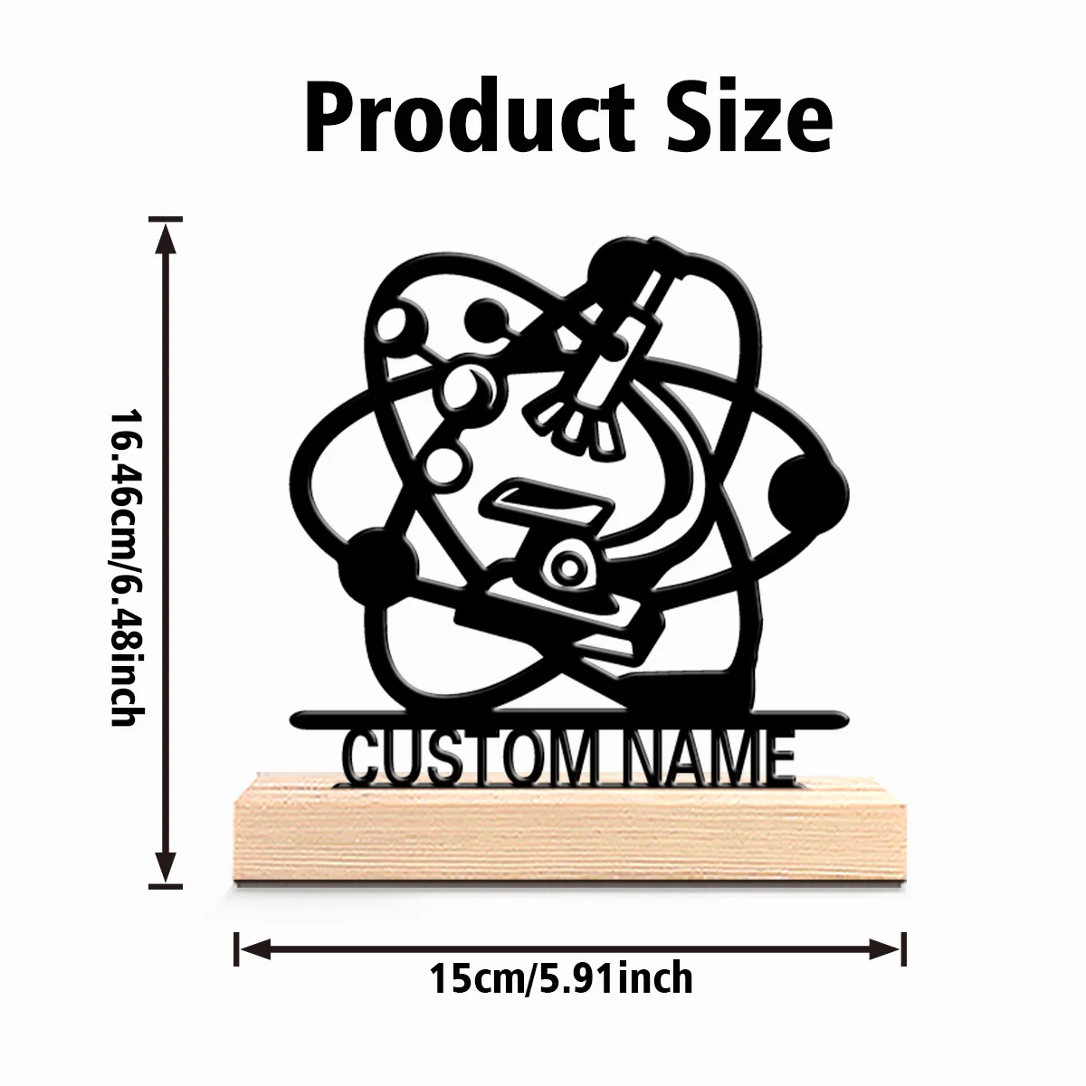 1 قطعة نموذج ذري مجهر أنيق مخصص شخصي تماثيل معدنية فن معدني مع قاعدة خشبية للفصول الدراسية ، منزل غريب الأطوار أو Offi