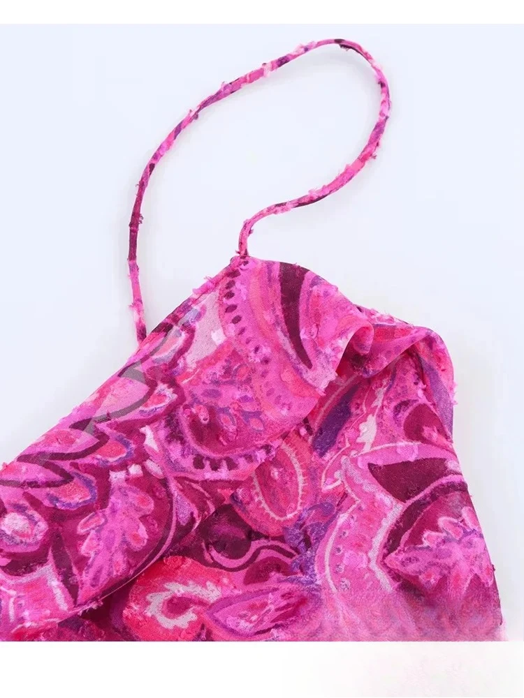 KONDALA Vintage Women Dress Print Cami Sleeveless Strap Zipper Side Split Long Straight Vestidos New Fashion 2025 Summer Dress