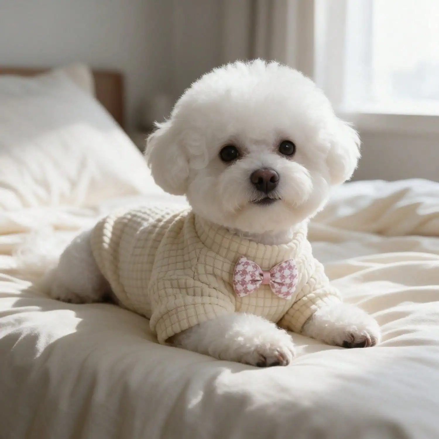 1 Stück rosa Schleifen-Waffelstrick-Hundeshirt, weiches, kurzärmeliges Haustier-Outfit für kleine Hunde – Detail 2
