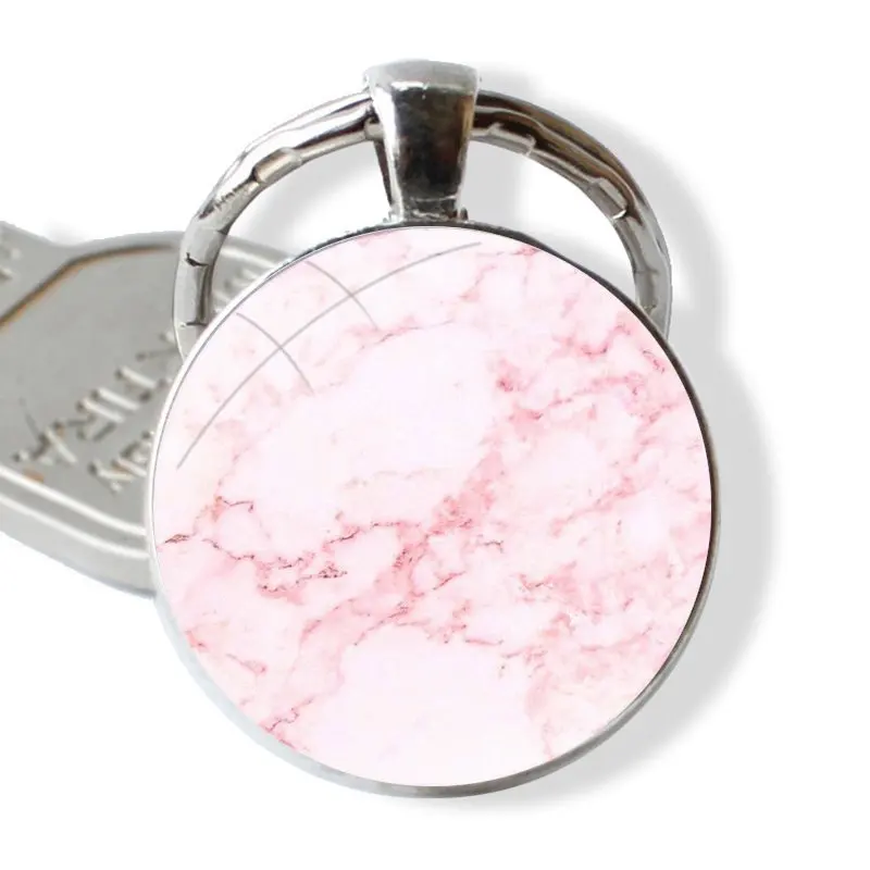 Marble pink Luxury Keychain Handmade Glass Cabochon Key Ring Holder Pendant Key Chains