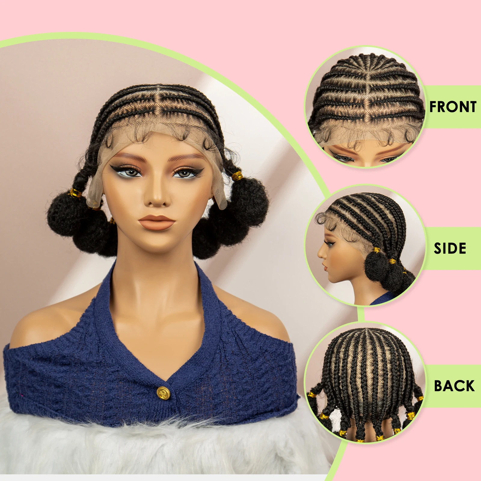 10 Inches Short Full Lace Short Braided Wigs Bantu Braided Wigs Lace Frontal Braids Wigs with Baby Hair Knotless Wigs HD Lace