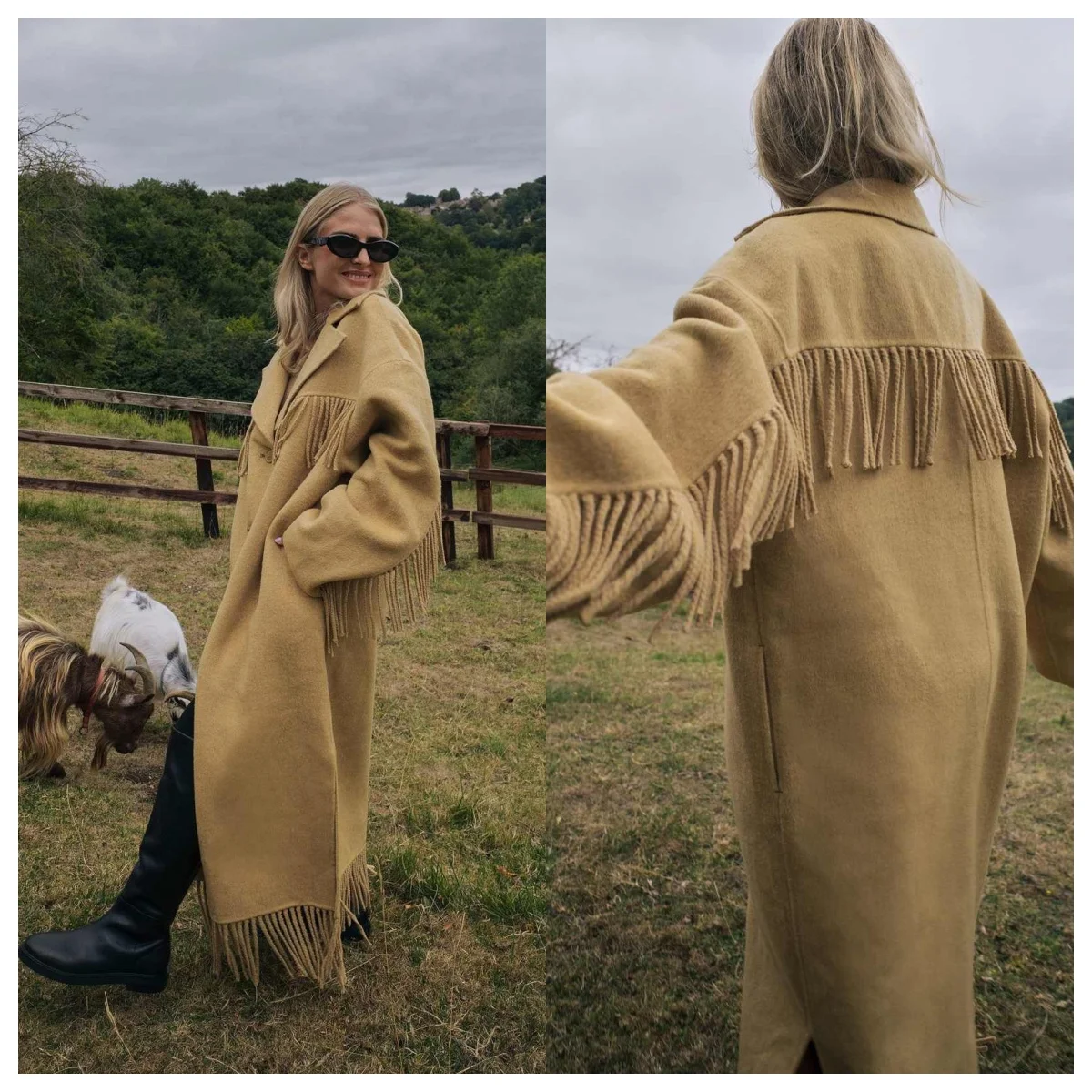 Elegant Women Long Woolen Overcoat Single Breasted Tassel Loose Fashion Street Customized Female Overcoat
