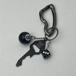 LLavero de billar 3D para hombre y mujer, abridor de botellas de cerveza con dados de la suerte, mosquetón de Metal sólido, color negro, a la moda, creativo, regalos