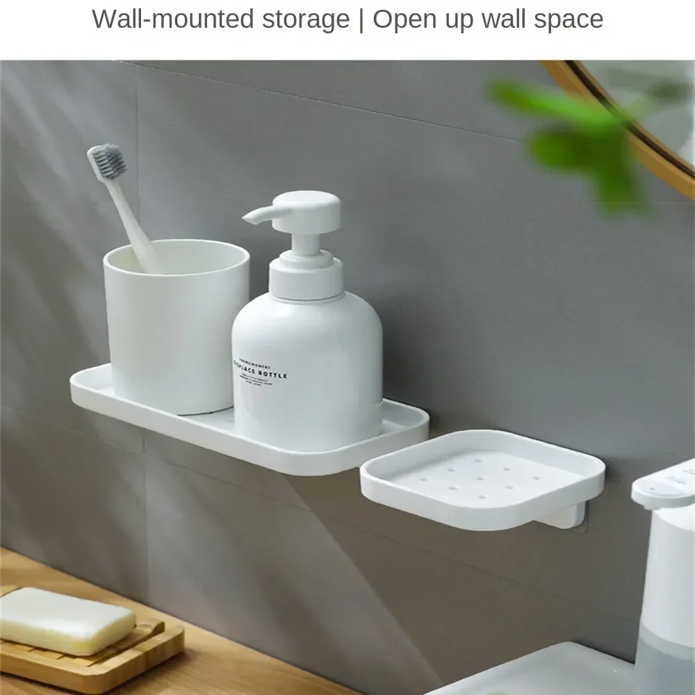 1pcs Simple Style Punch-free Shower Shelf  Drainable Wall-mounted Storage Holder Wash Supplies Storage Rack Bathroom Accessories