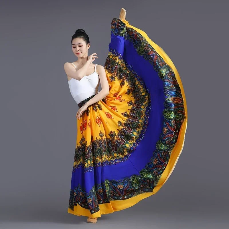 Gonne da ballo di flamenco toreo da donna da 180/720 gradi Gonna larga da performance stampata caratteristica di danza etnica classica