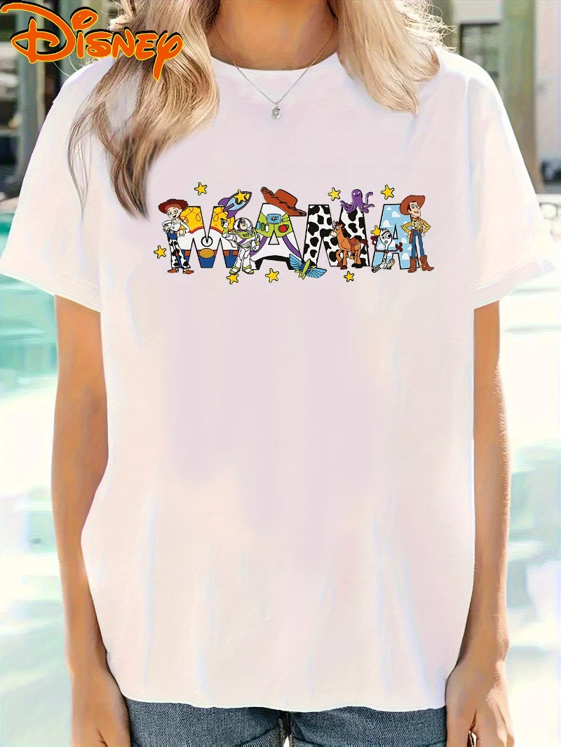 Disney toy story momma carta feminina camiseta de manga curta woody buzz lightyear e outras impressões adequadas para esportes uso diário