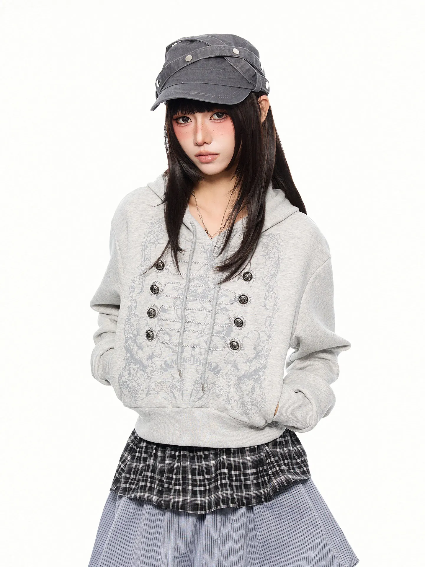 Napoleon K787 Double-Buttoned Printed Hoodie Jacket Men's Women's Short Style Casual Wear Cotton Polyester Blend Hoodie