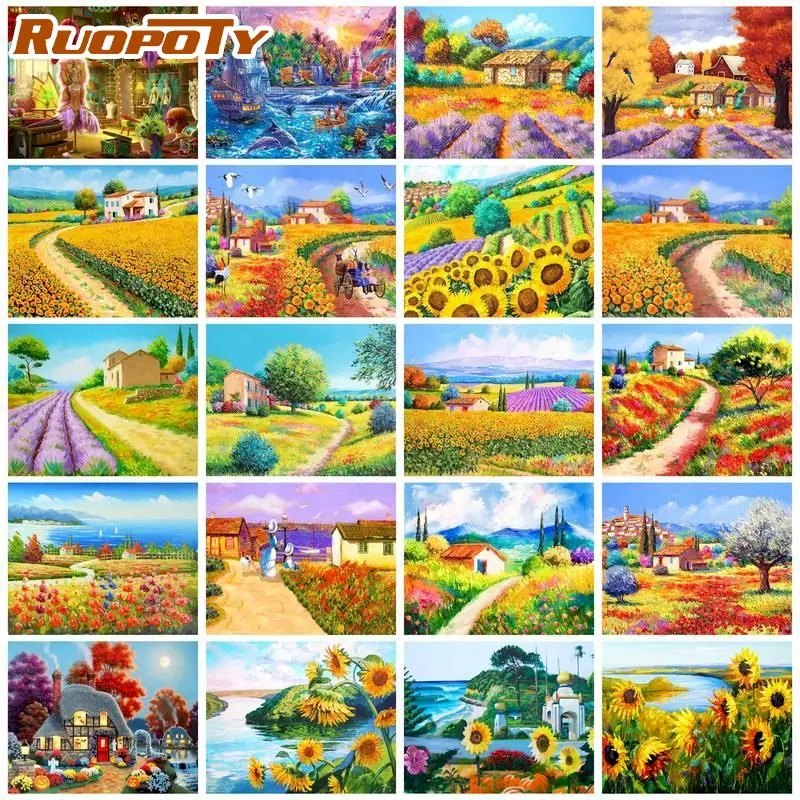 

RUOPOTY Diamond Painting Landscape Cross Stitch Rhinestone Picture Beads Embroidery Mosaic Full Layout Needlework Gift