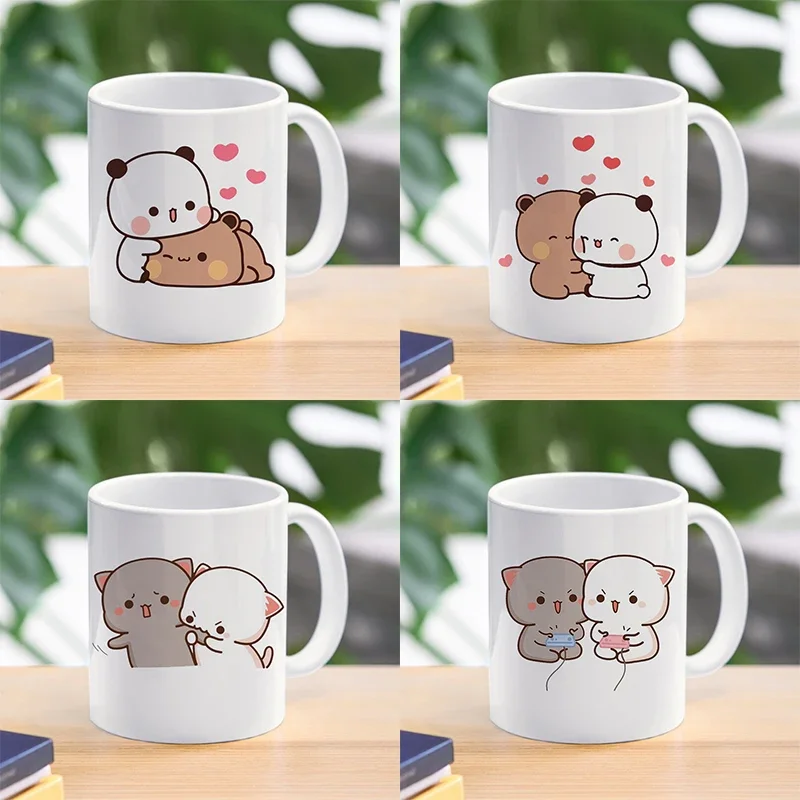 

Panda Bubu Dudu Coffee Milk Cup, Heat Transfer Cute Panda Couple Mug Cartoon Dynamic Coating Water Cup, Valentine's Day Gift