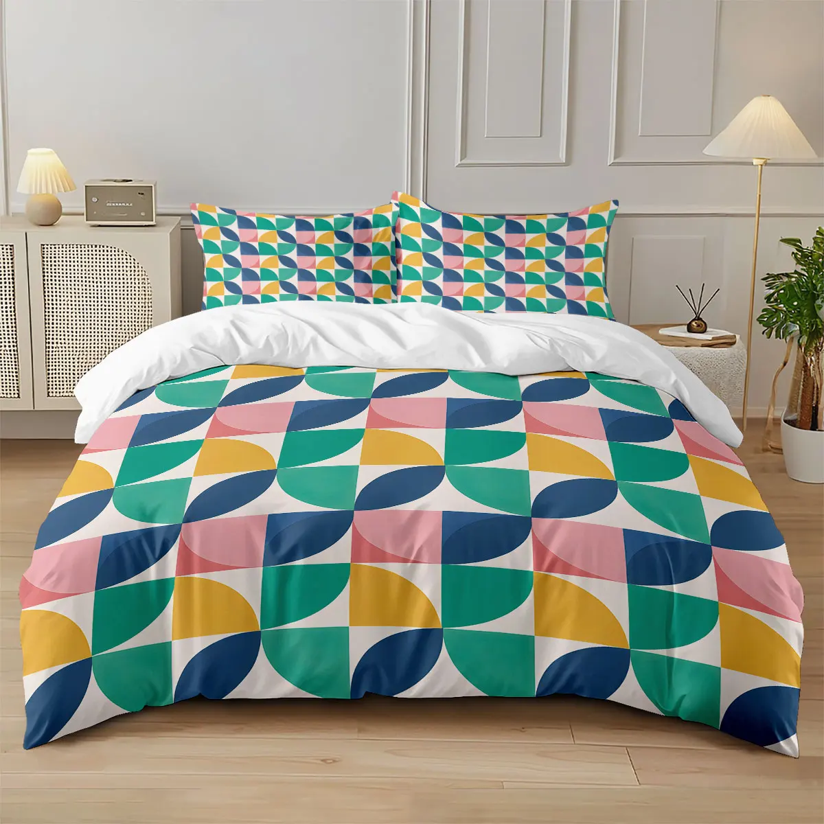 

3pcs Bauhaus Style Geometric Print Soft Coreless Duvet Cover Set, Multi Size Bedroom Bedding Decoration, Machine Washable