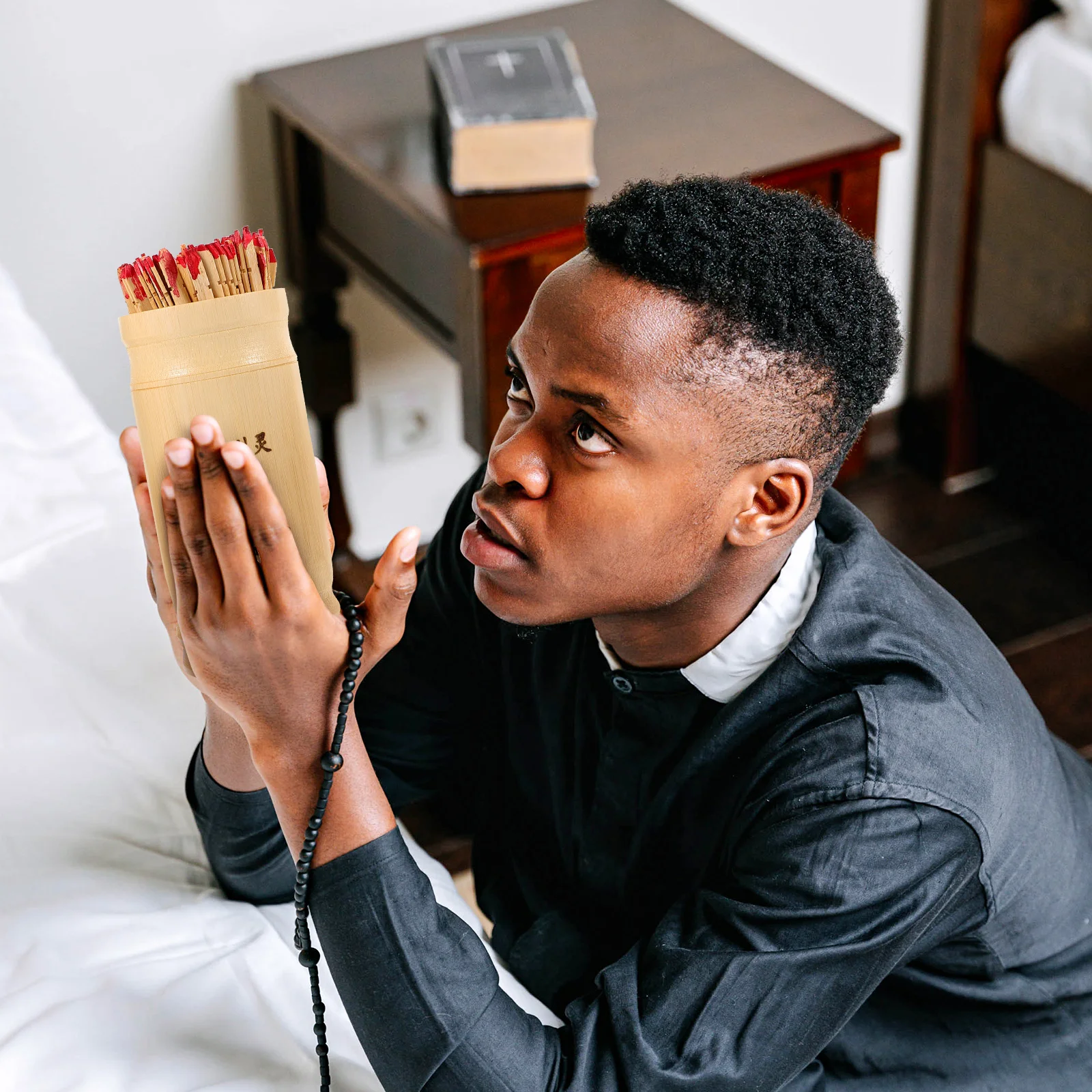 

1 комплект, китайские палочки для удачи, бамбуковое ведро, книга, набор для буддийского гадания, винтажный стиль, гладкий бамбуковый горшок, лот поставки