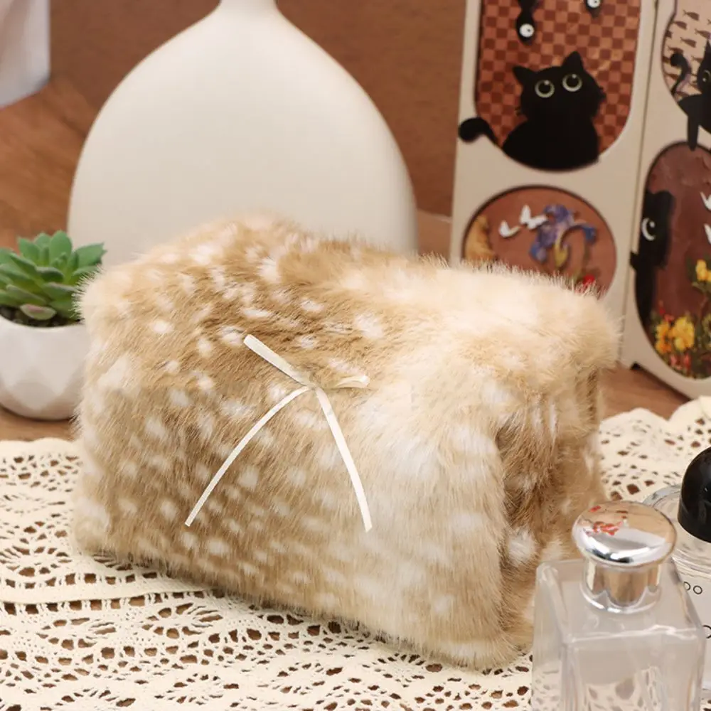 Casual Cosmetic Bag Animals Print Pattern Bow Fluffy Makeup Bag Large Capacity Lightweight Handbag Autumn and Winter