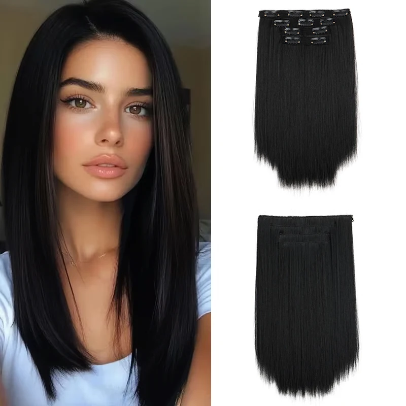 14Inch Synthetic Short Straight Hair Extension 4pcs/set Clip in Length & Volume Hairpiece for Women Everyday Style