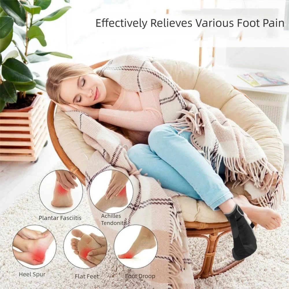 حشوة ناعمة لالتهاب اللفافة الأخمصية جبيرة ليلية تصميم مريح يسمح بالتهوية ودعم تقويم العظام للكاحل ثابت مريح