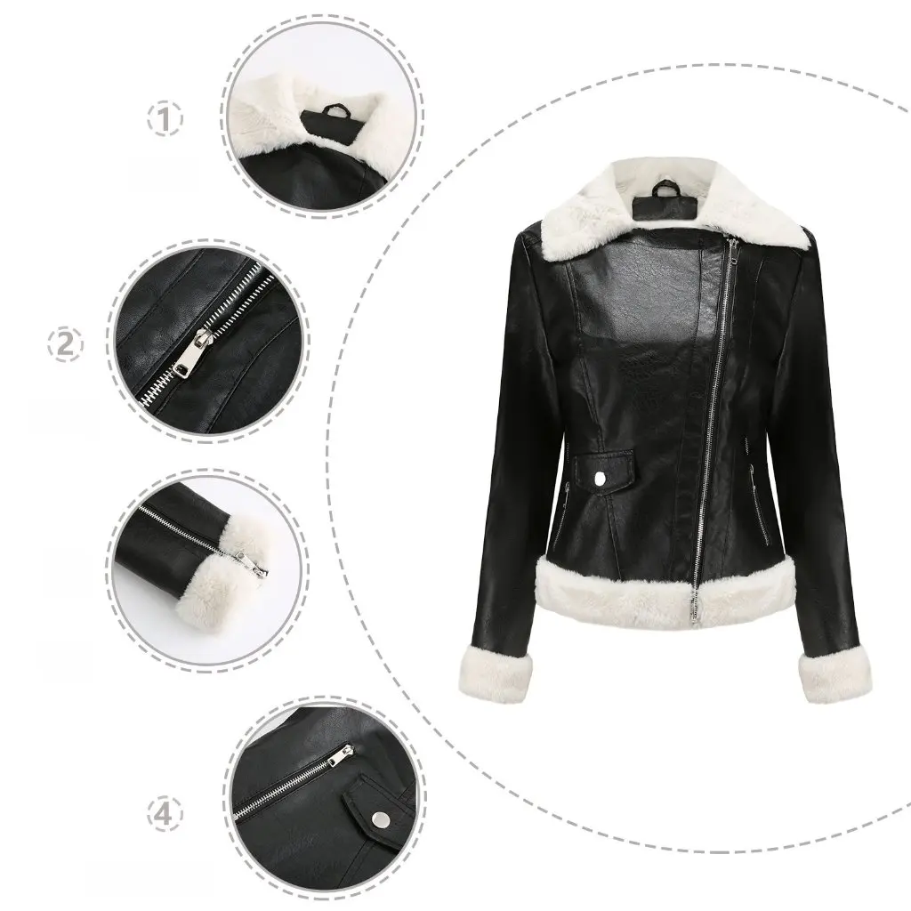 Chaqueta de cuero de terciopelo para mujer, solapa de manga larga, cálida, Otoño Invierno, talla europea, estilo informal para ir al trabajo