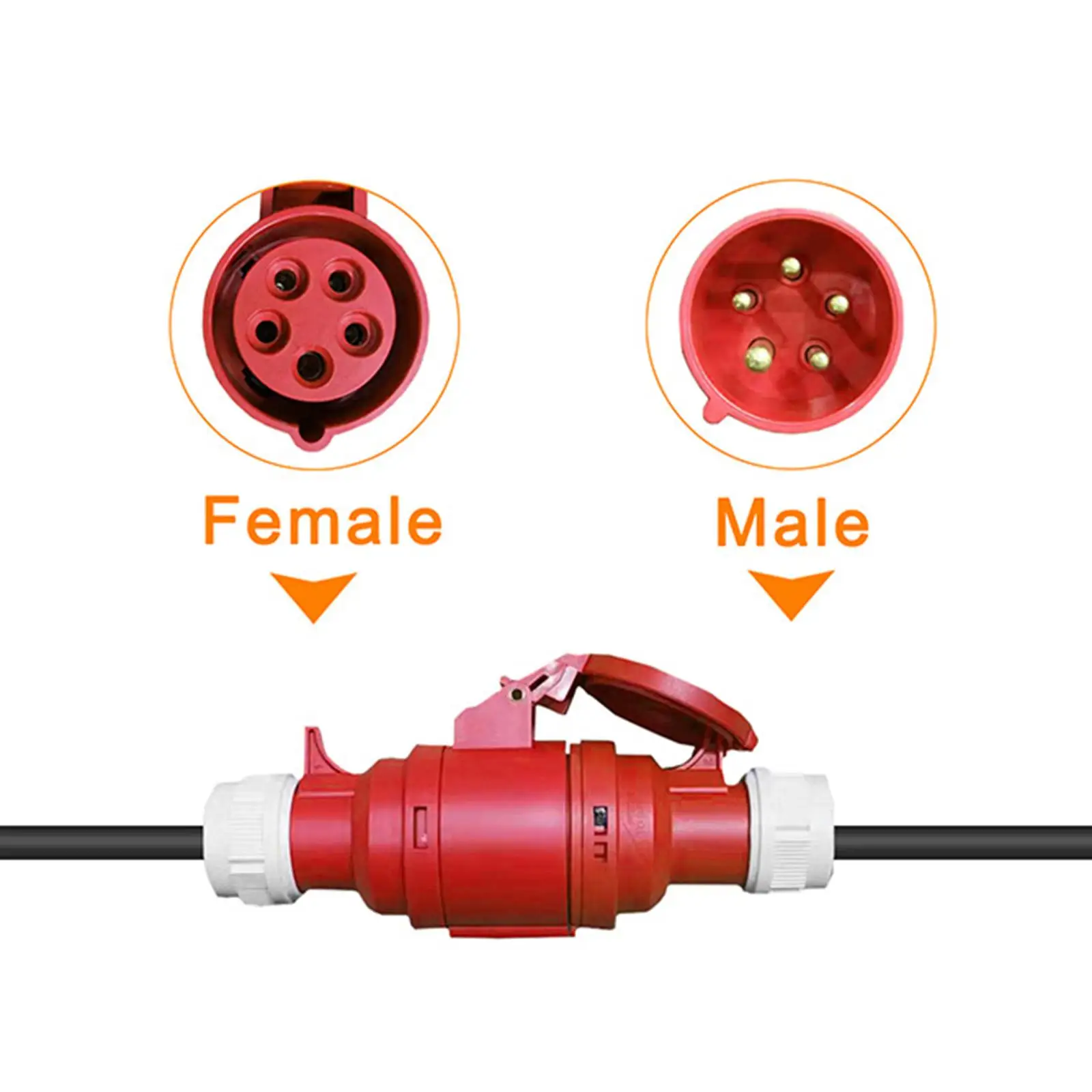 Portable CEE 16A 5 Pin Coupling Adapter Cable 50 Cm EV Charging Cord Converter IP44 Waterproof High Current Copper Core Red