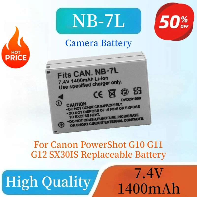 High Capacity 7.4V 1400mAh NB-7L NB 7L Camera Battery For Canon PowerShot G10 G11 G12 SX30IS Replaceable Battery + Charge