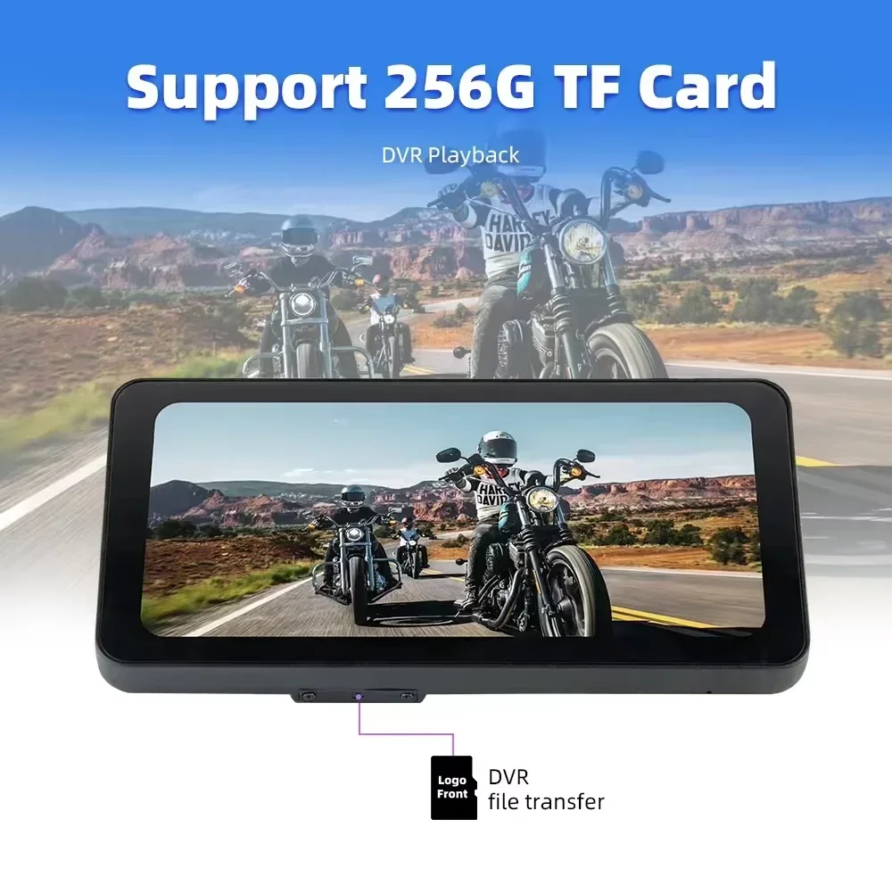 6.3インチタッチスクリーン搭載、ワイヤレスAndroid Auto対応、IP67防水、バイク用内蔵DVR付きポータブルバイク用CarPlay