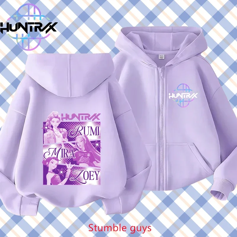 

2026 New Kpop Demon Hunters Kids Purple Zip Hoodie Spring Autumn Boys Girls Soft Casual Clothes