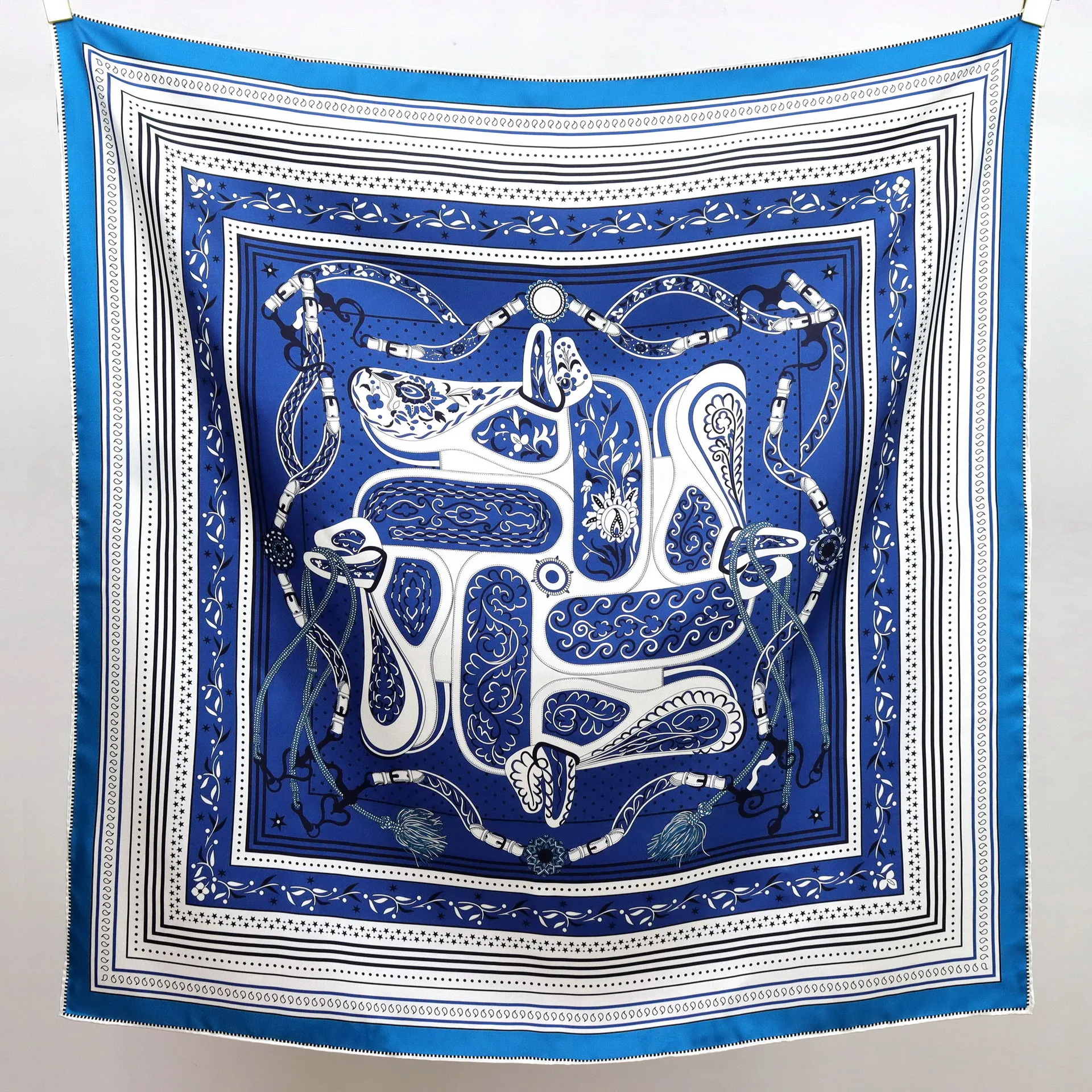 High-end Elegant Women's Grand Celebration Print Quality 14MM Twill 100% Mulberry Silk Hand-rolled Edge Large Square Scarf Shawl