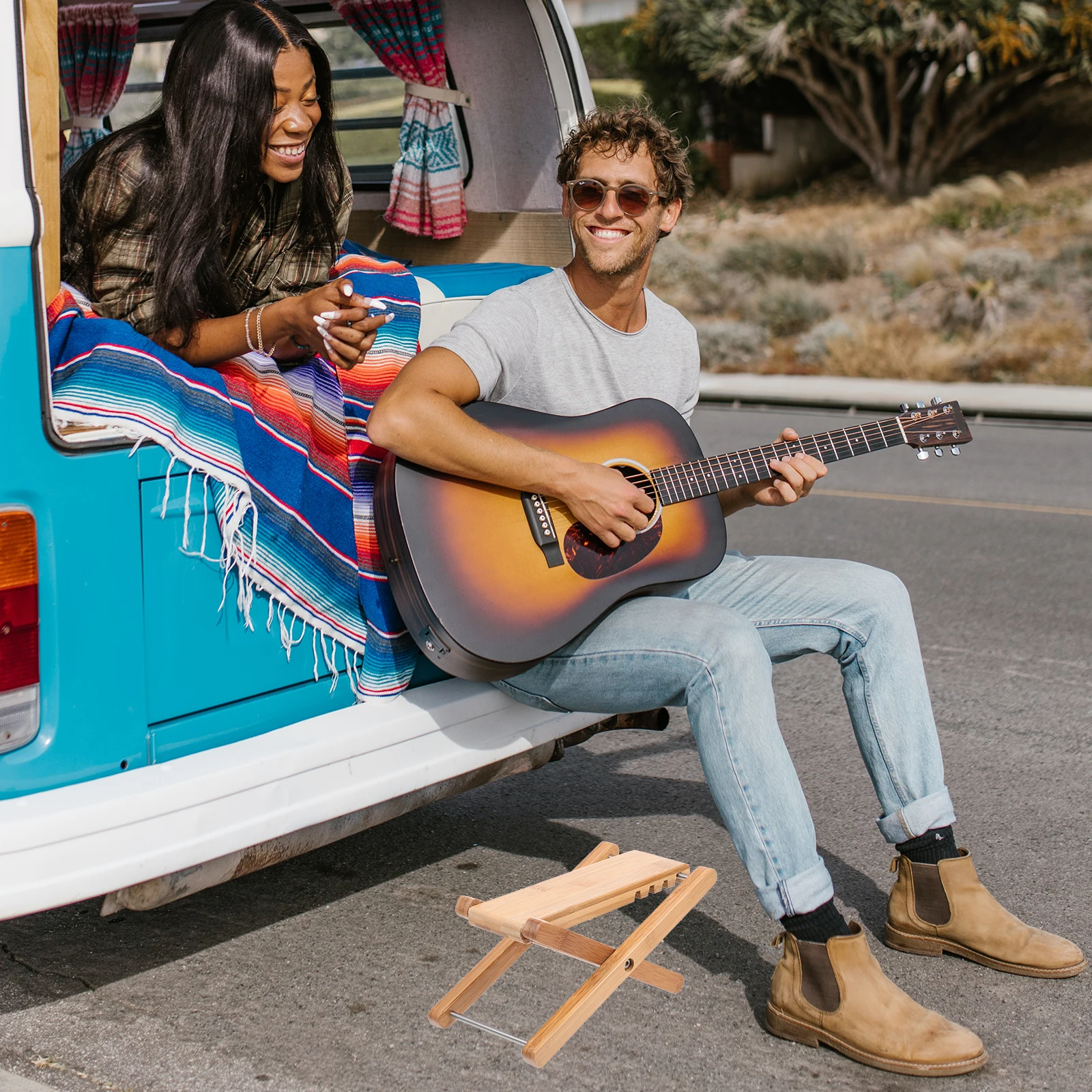 

Guitar Footstool Bamboo Adjustable 6-Level Stable Guitar Performance Foot Support Practice Footboard Musical Instrument Tool