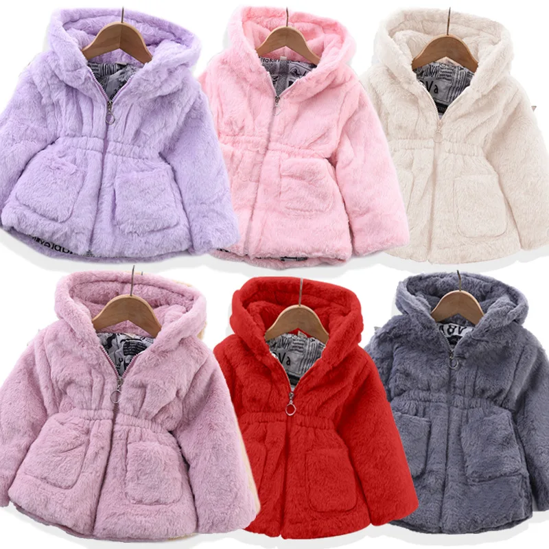 Kid Girl Jacket Winter Ear Hoodies Children Clothes Thicken Warm Baby Outwear Outfit Zipper Cute Toddler Baby Girl Coat A1162