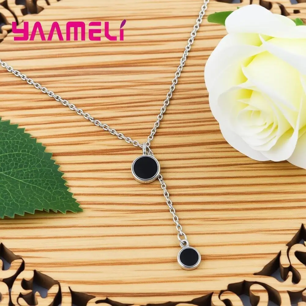 

Простые ожерелья с подвесками из черной глазурованной фарфоровой керамики и серебра 925 пробы для женщин и девушек, подарки на годовщину, ювелирные украшения, аксессуары