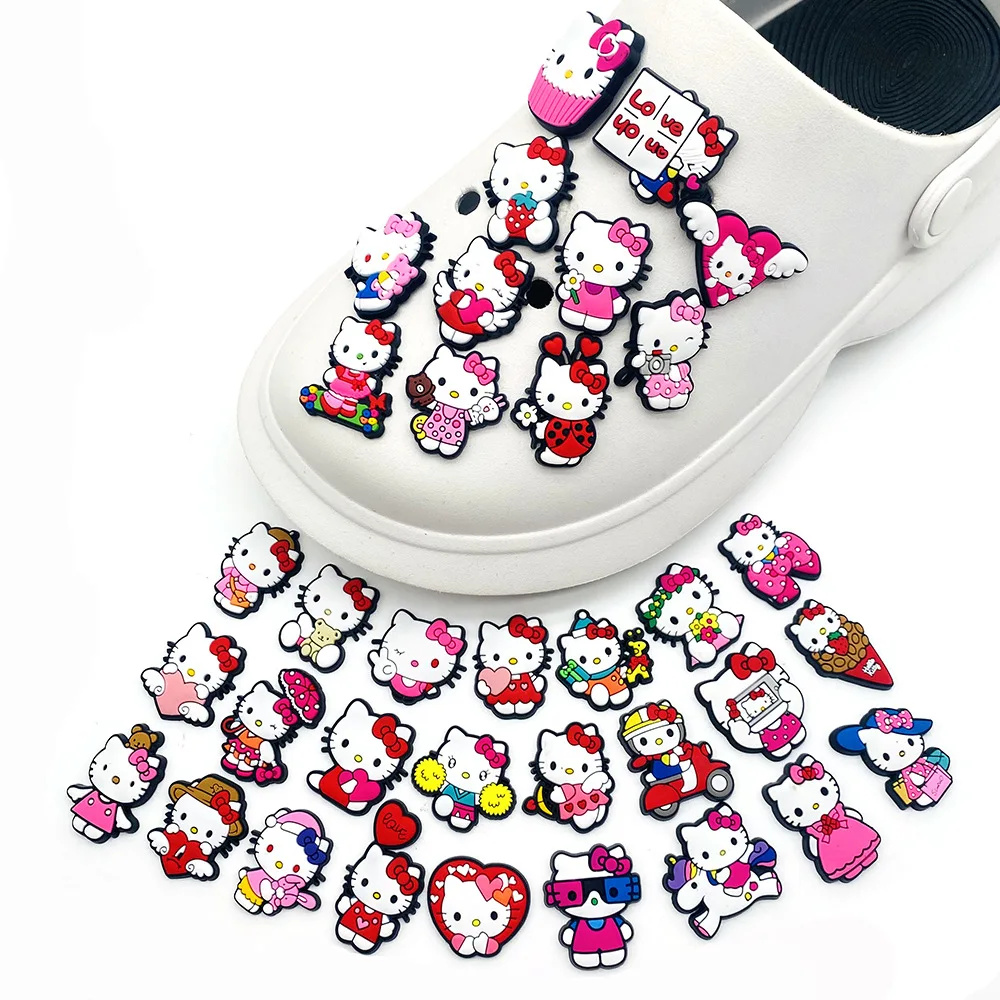 10/35Pcs Anime Hello Kitty Set Cute KT Cat Series DIY Shoe Charm Garden Accessories Buckle Fit Clogs Sandals Pin Decorate Gift