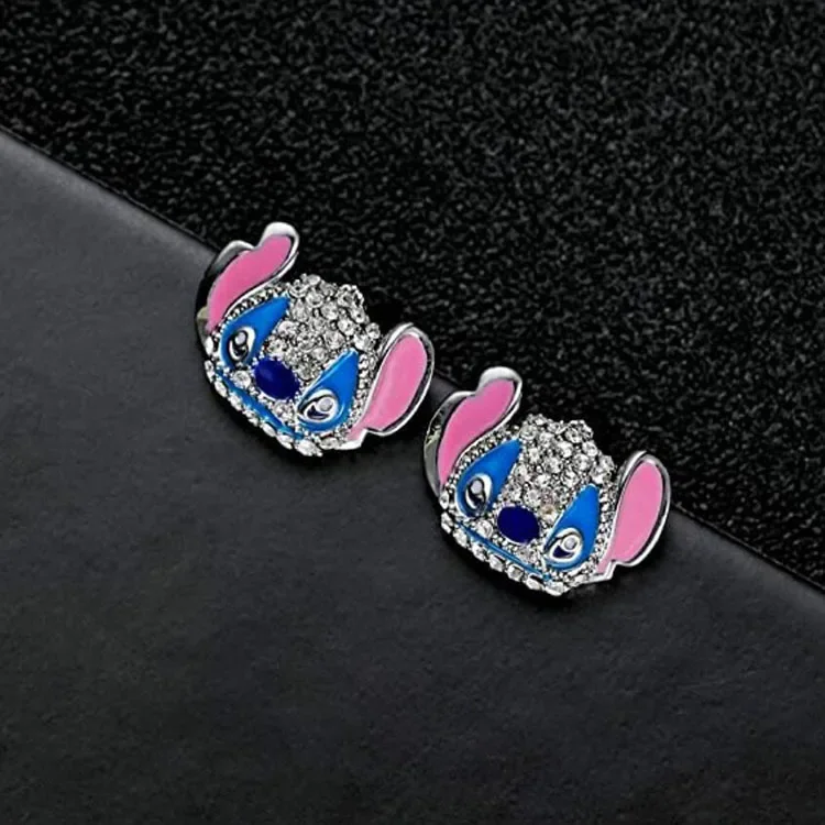 Stitch Disney Earrings Cartoon Cute Moissanite Lilo & Stitch Design Earring for Women Girls Jewelry Accessories Christmas Gift